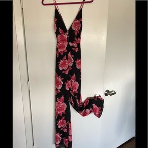 jumpsuit black and pink floral